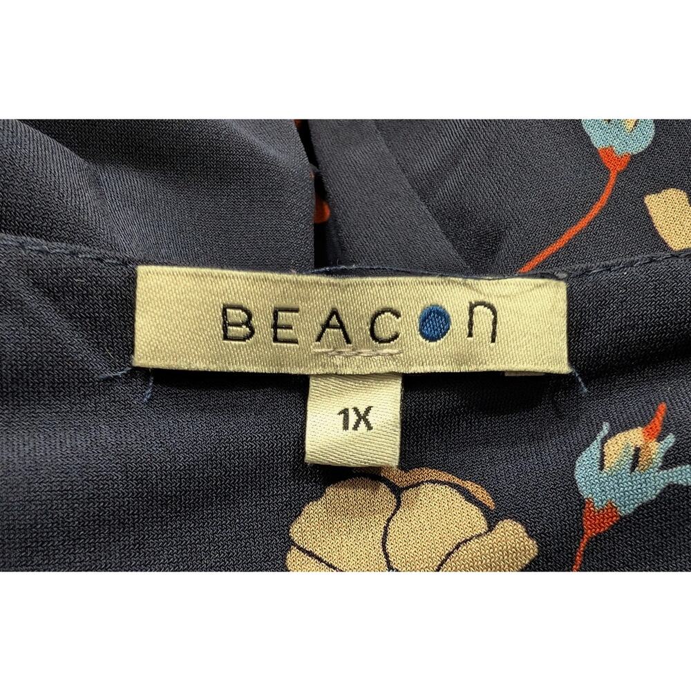 Beacon Stitch Fix Top Navy Blue Floral Print Blouse Women's Size 1X - Picture 5 of 7